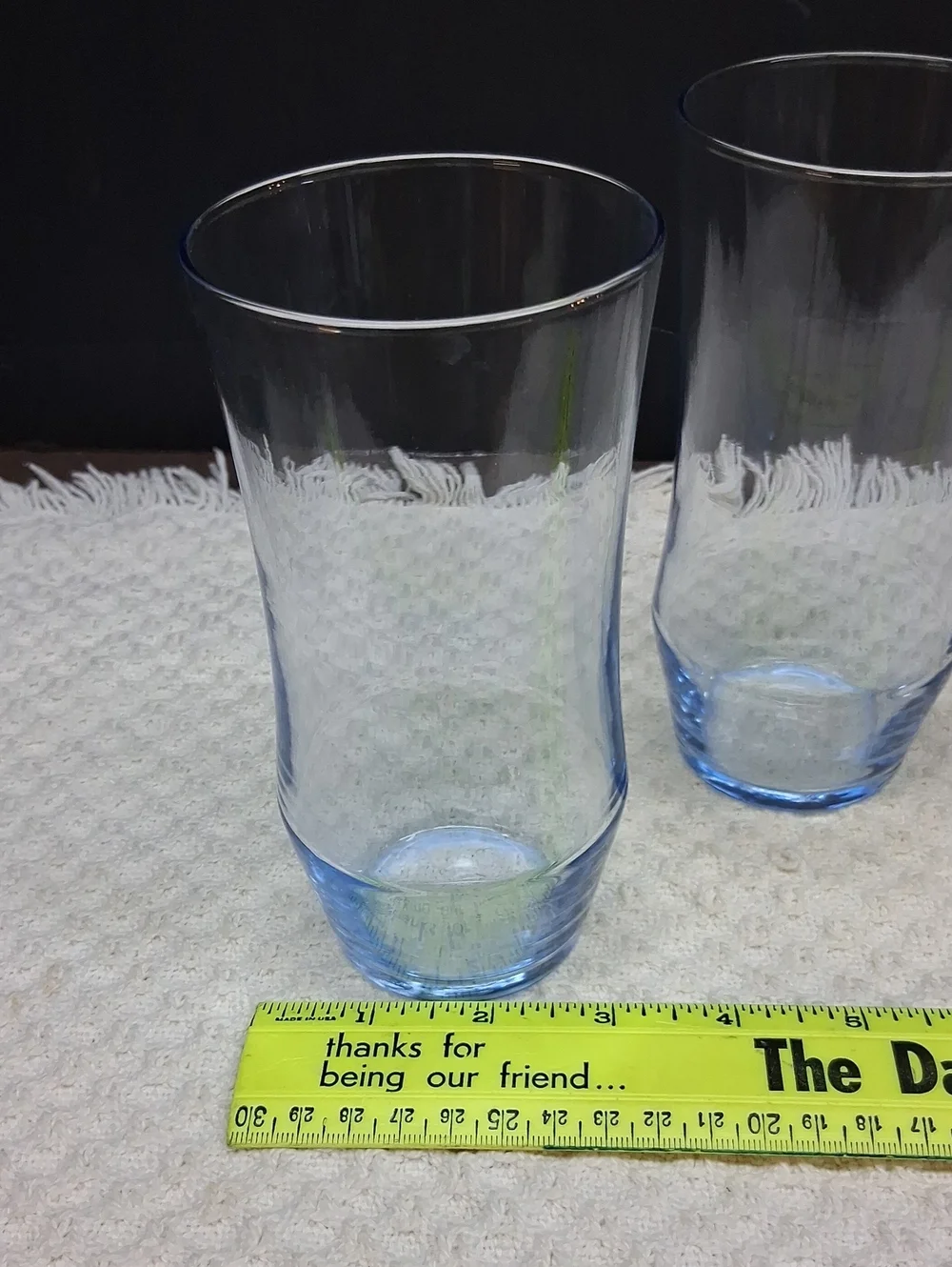 Vintage hand-painted glass pitcher & 3 blue tumblers, cottage style‎